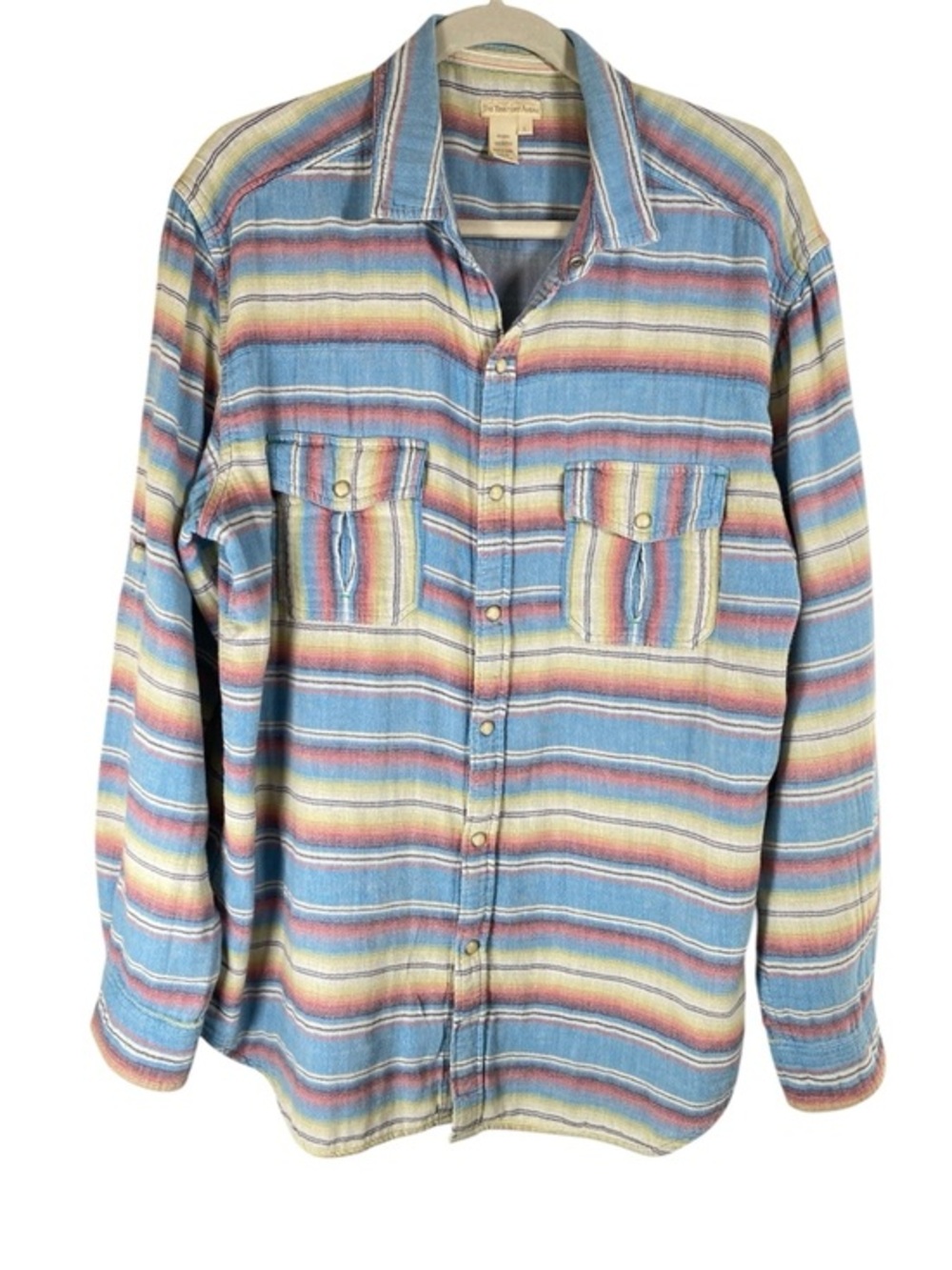 THE TERRITORY AHEAD Pearl Snap Striped Shirt Gorpcore Boho 100% Cotton Men’s L